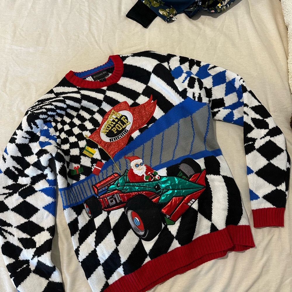 Festive Racing Sweater - Black, White, Red
